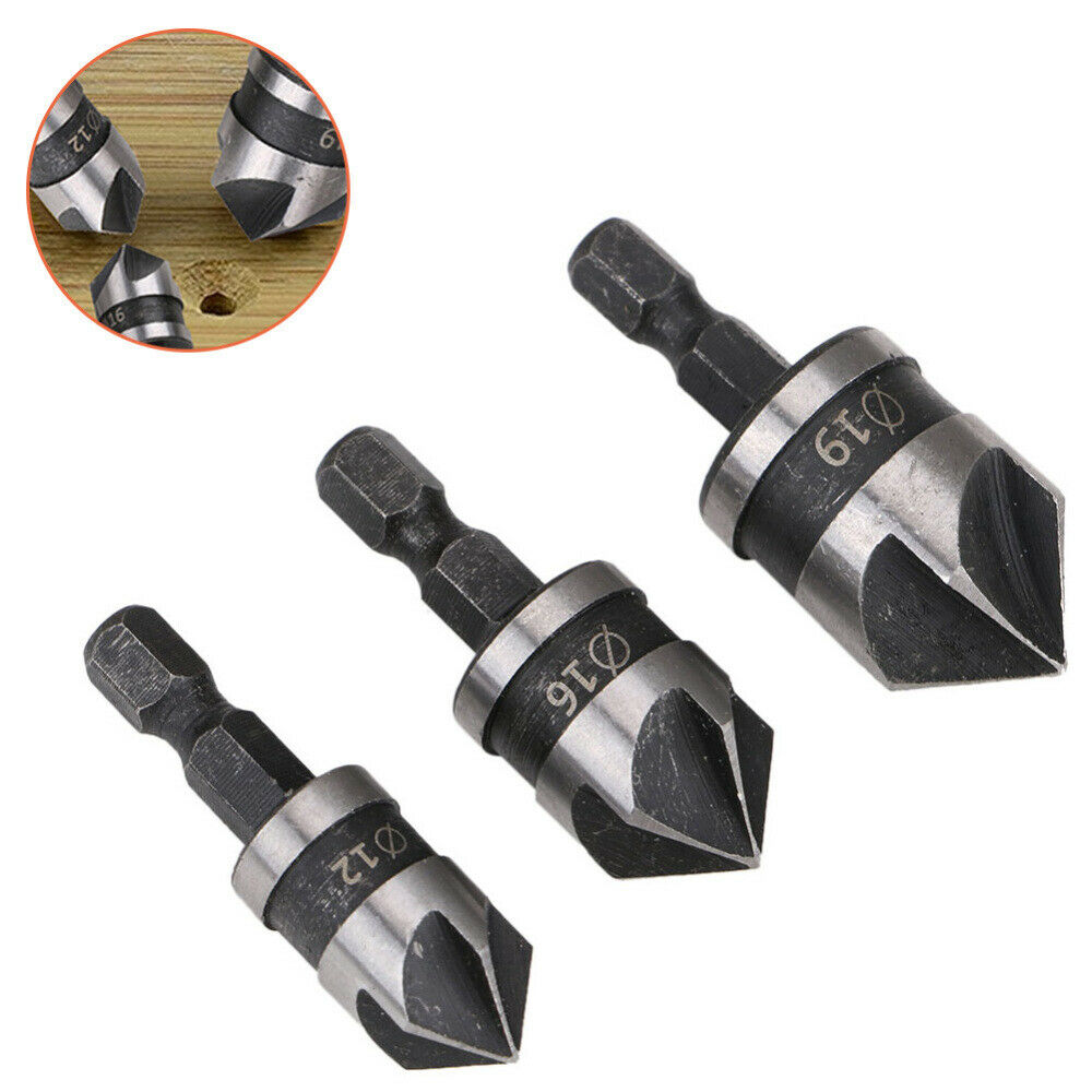 3Pcs Hex Countersink Boring Bore Quick Change Drill Bit Tool Set for Wood Metal