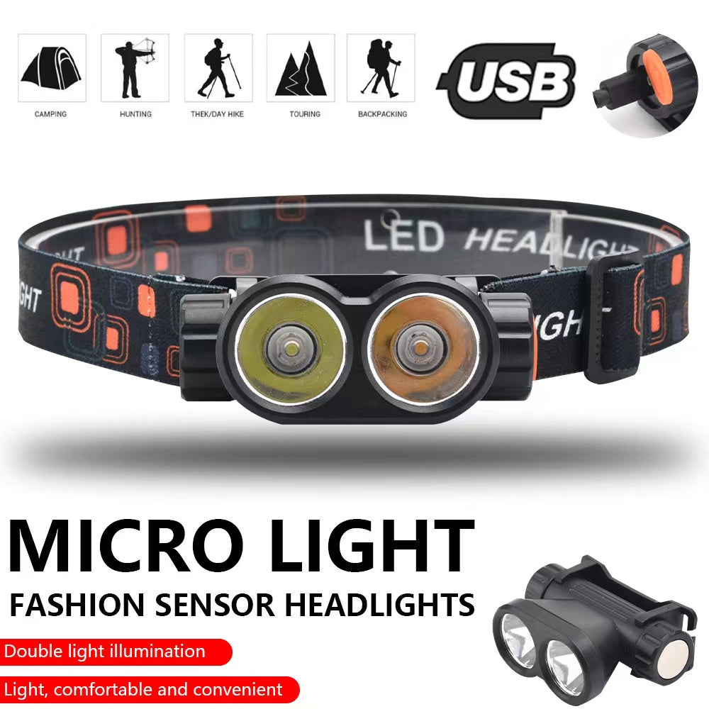 Free shipping- Rechargeable LED Headlamp Headlight Motion Sensor Head Torch