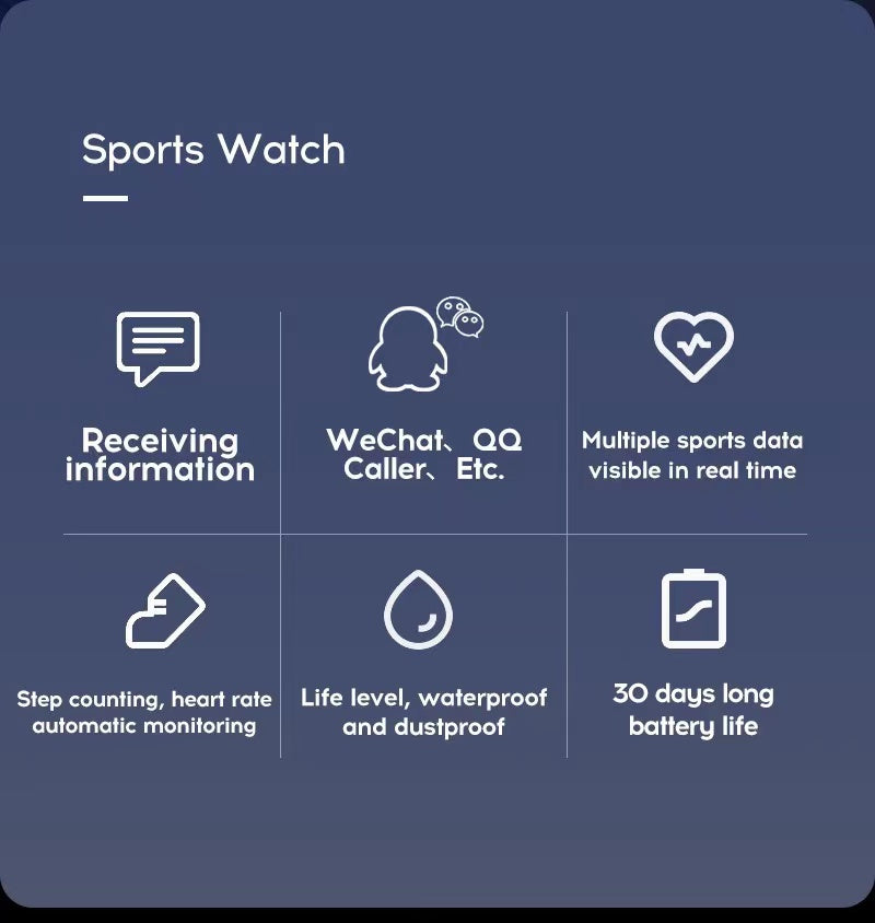 Free shipping- 1.3" Smart Watch Sport Body Temperature Heart Rate Blood Oxygen Pressure Monitor