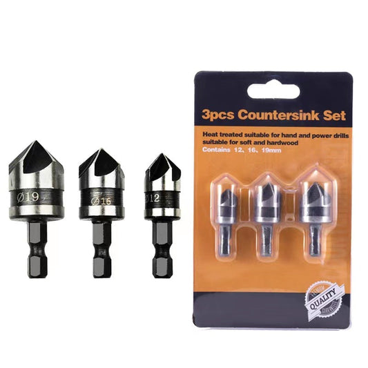 3Pcs Hex Countersink Boring Bore Quick Change Drill Bit Tool Set for Wood Metal