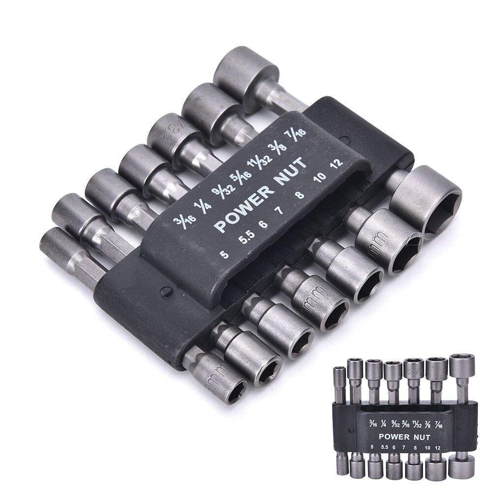 14PC Power Nut Driver Drill Bit Metric Socket Wrench Screw 1/4 Hex Shank