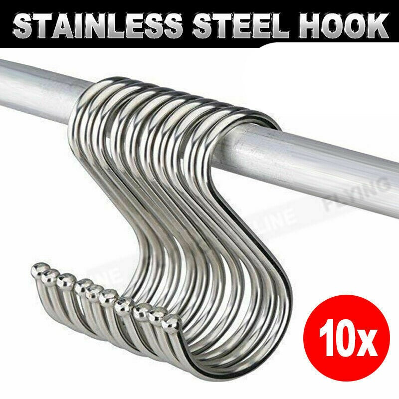 Free shipping-  10X/20X/30X Stainless Steel S Shape Hooks Kitchen Hanger Rack Clothes Hanging Holders