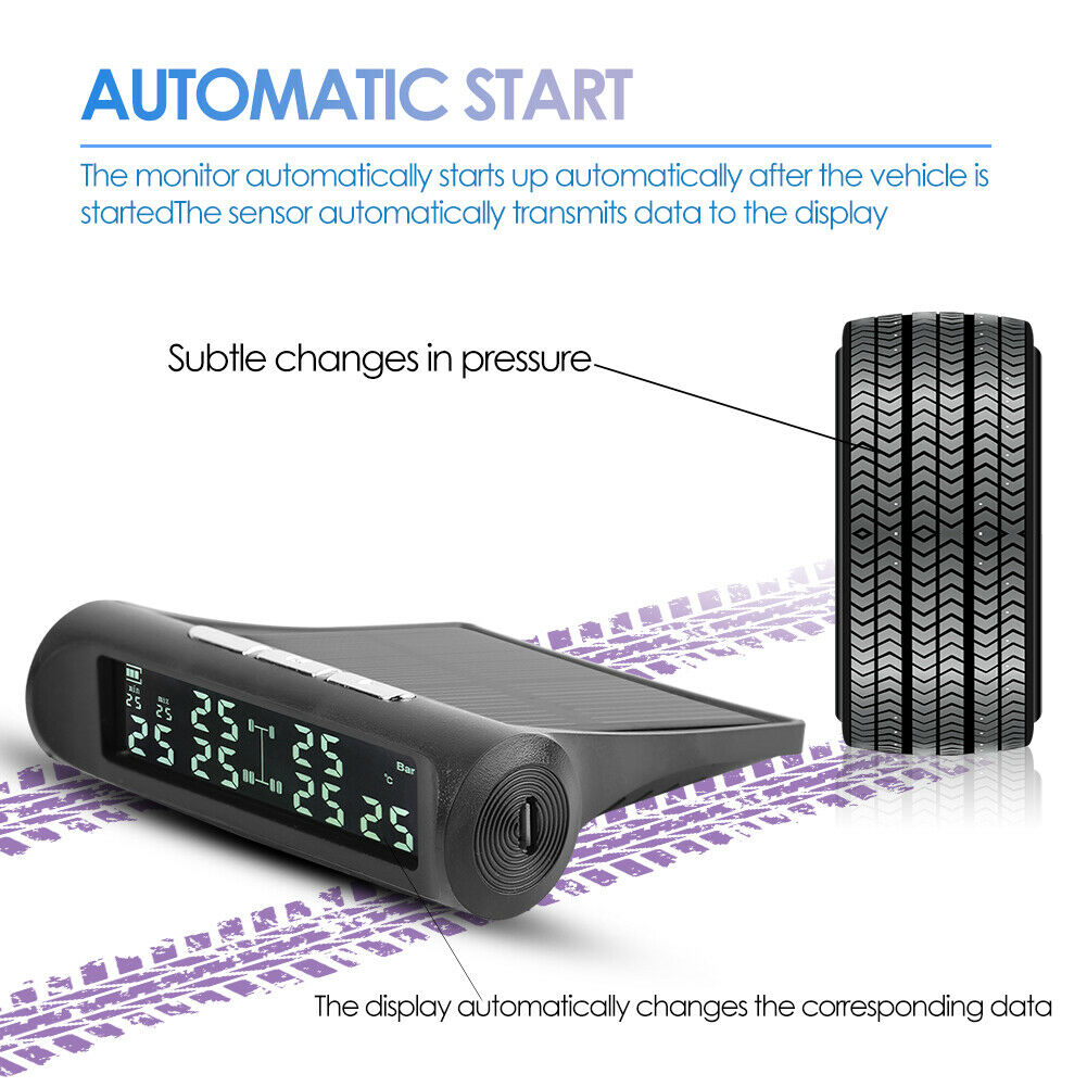 Free shipping- Solar Tyre Pressure Monitoring System TPMS Car LCD + 4 Wireless Sensors