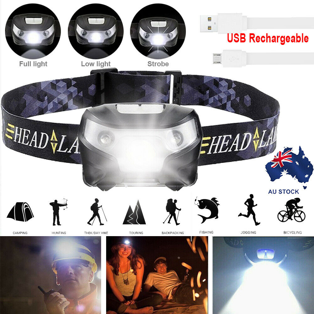 Free Shipping - Waterproof Head Torch LED Headlamp Flashlight USB Rechargeable Camping Fish CREE