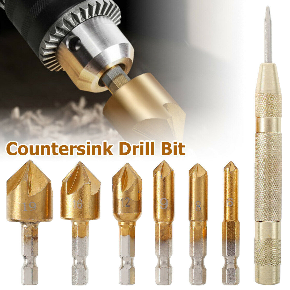 Countersink Drill Bit Set High Speed Steel 6mm-19mm 5 Flute Chamfering Drill Bit