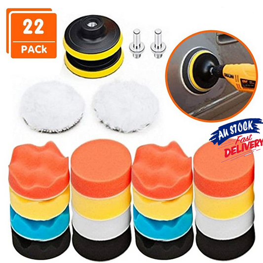 Free shipping- 22Pcs 3inch Buffing Pads Sponge Woolen Waxing Buffing Pad Kit Drill Adapter