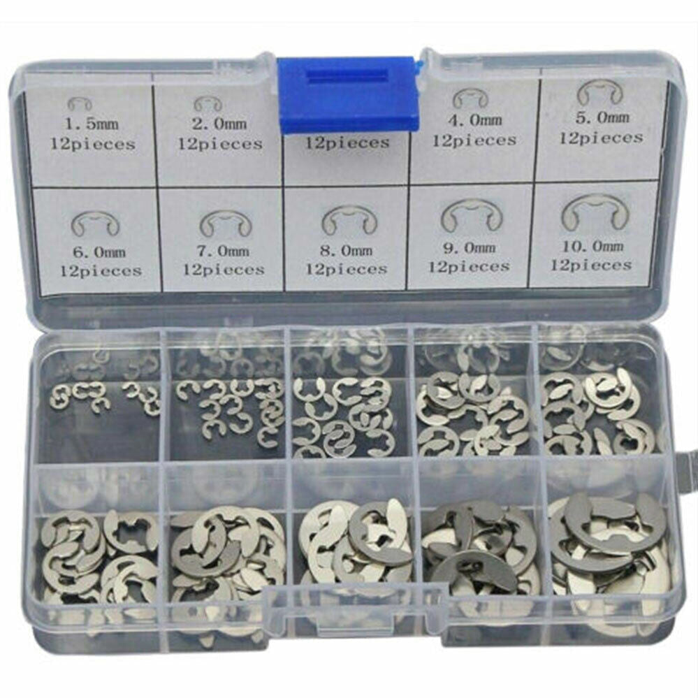 120pcs Stainless Steel E-Clip Assortment Tool Kit Retaining Circlips 1.5 To 10mm