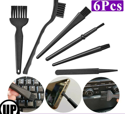 6pc Anti-Static Keyboard Cleaning Kit Black Plastic Laptop PC Dust Cleaner Brush