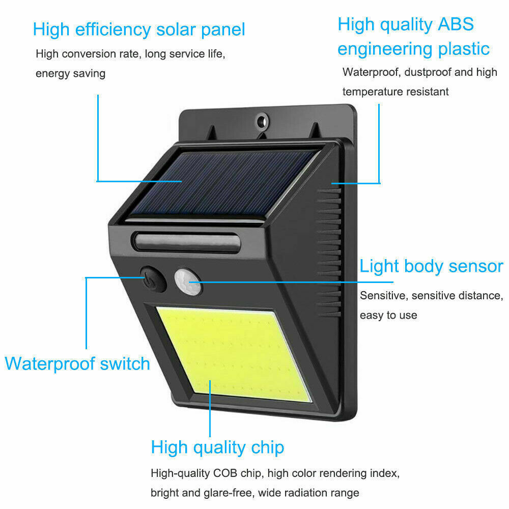 Solar Power 48 LED Waterproof PIR Motion Sensor Wall Light Outdoor Garden Lamp