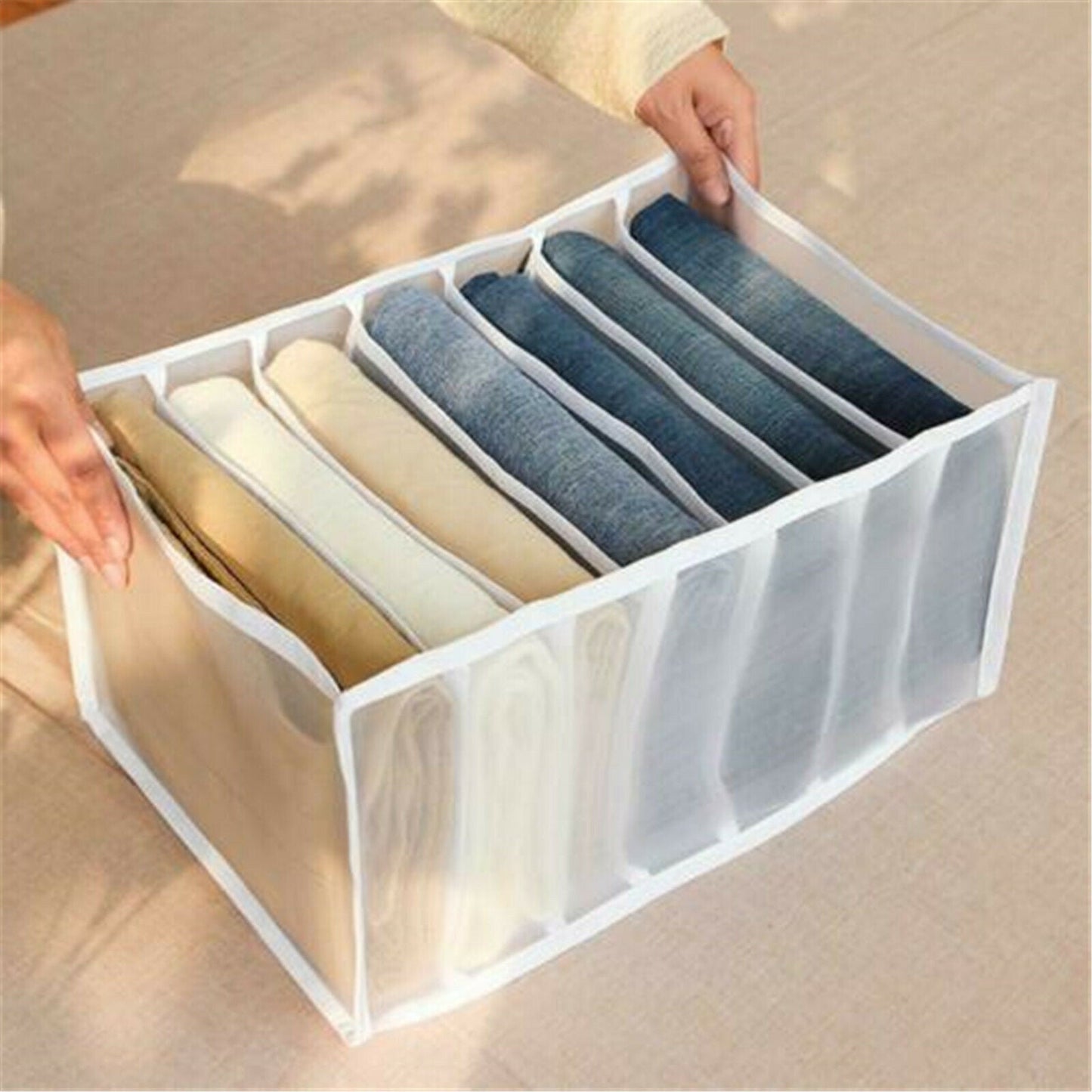 A Pair of Mesh Storage Bag Clothes Jeans Pants Drawer Organizer Boxes Foldable Set