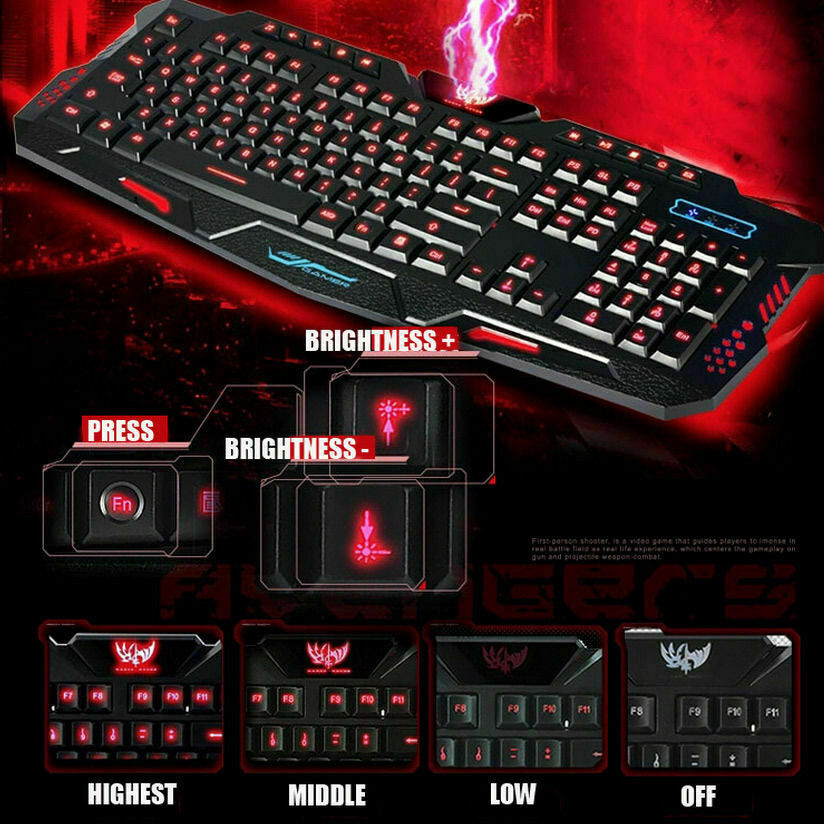 Free shipping-- 3 Color LED Backlight Gaming Keyboard