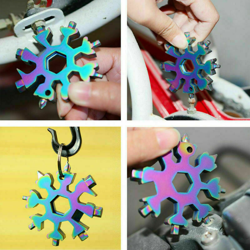 Free shipping- 18 in 1 Stainless Multi-tool Snowflake Keychain Screwdrive