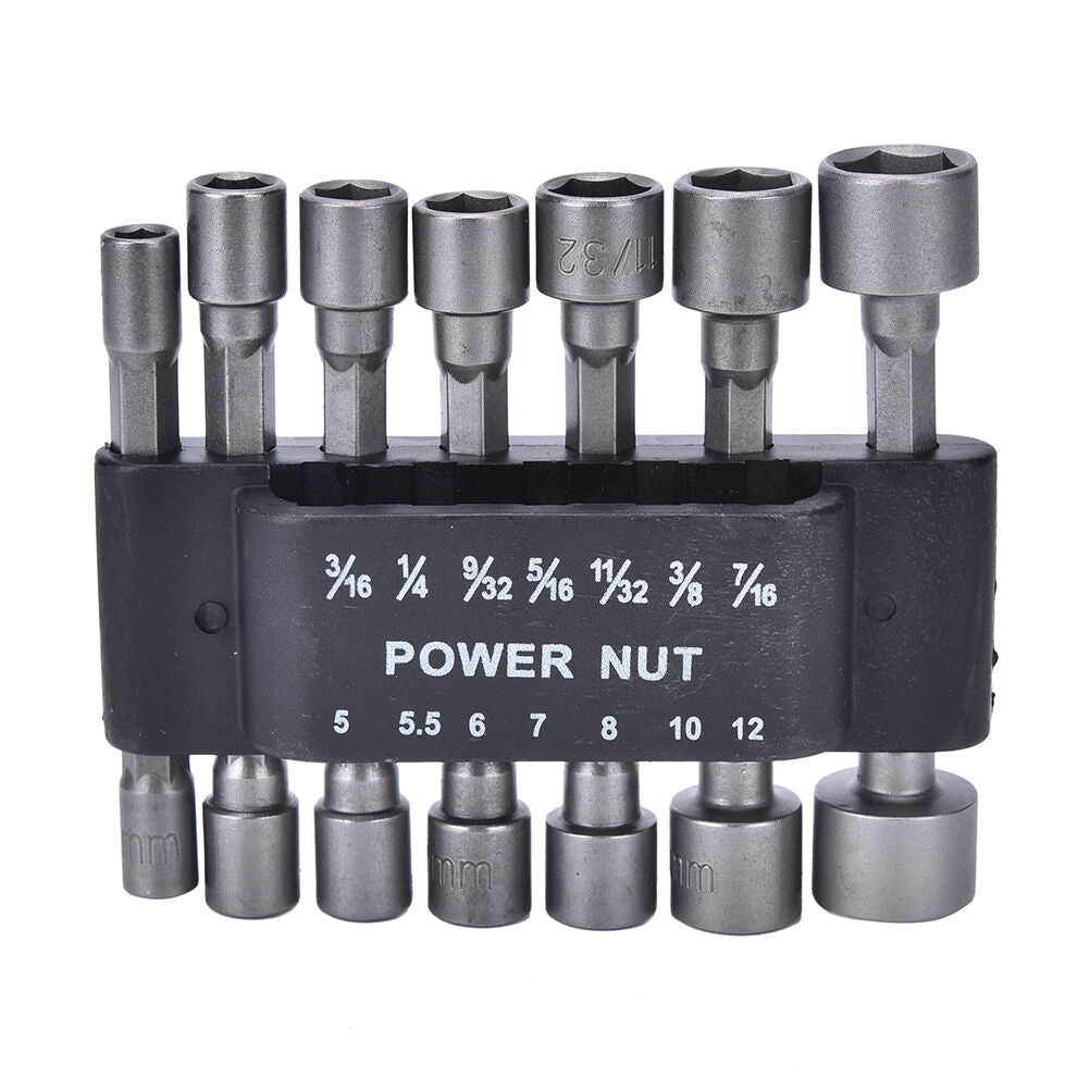 14PC Power Nut Driver Drill Bit Metric Socket Wrench Screw 1/4 Hex Shank