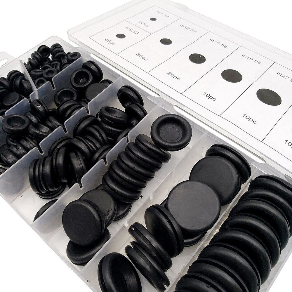 170Pcs Auto Rubber Grommet Assortment Set Fastener Kit Blanking 7 Popular Sizes