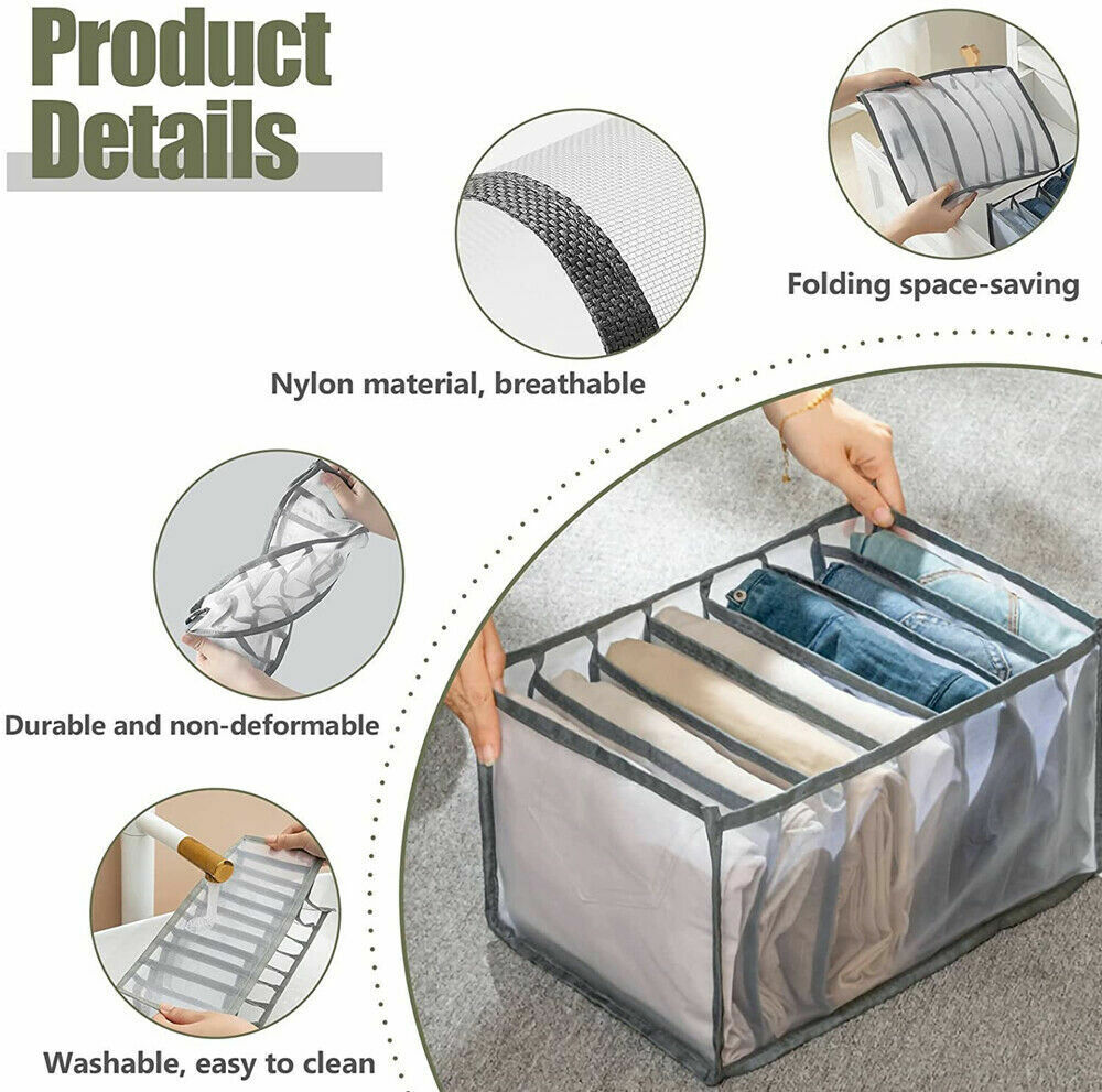 A Pair of Mesh Storage Bag Clothes Jeans Pants Drawer Organizer Boxes Foldable Set