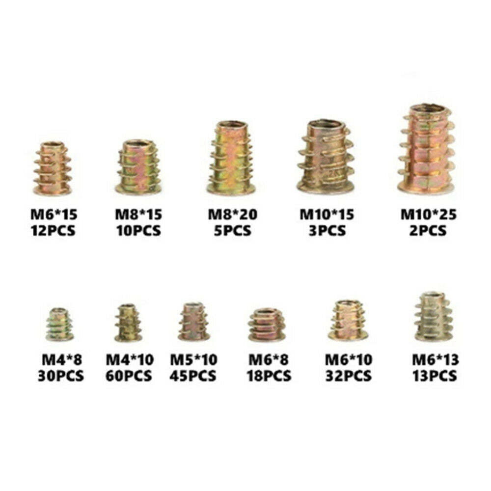 Free shipping- 230pcs Threaded Inserts Nuts Wood Insert Assortment Tool Kit M4-M10 Furniture