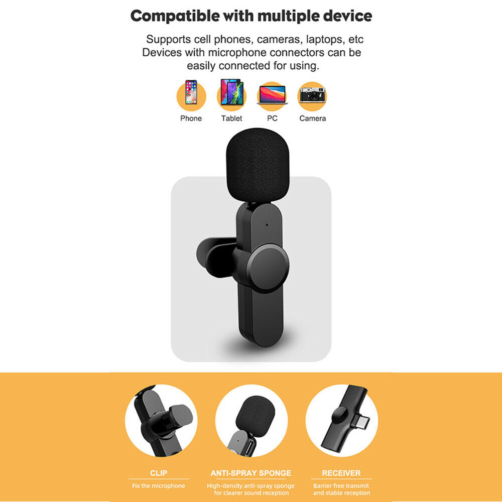 Free shipping- Wireless Lavalier Microphone Mic For Android Phone iPhone ipad Vlog Live Stream