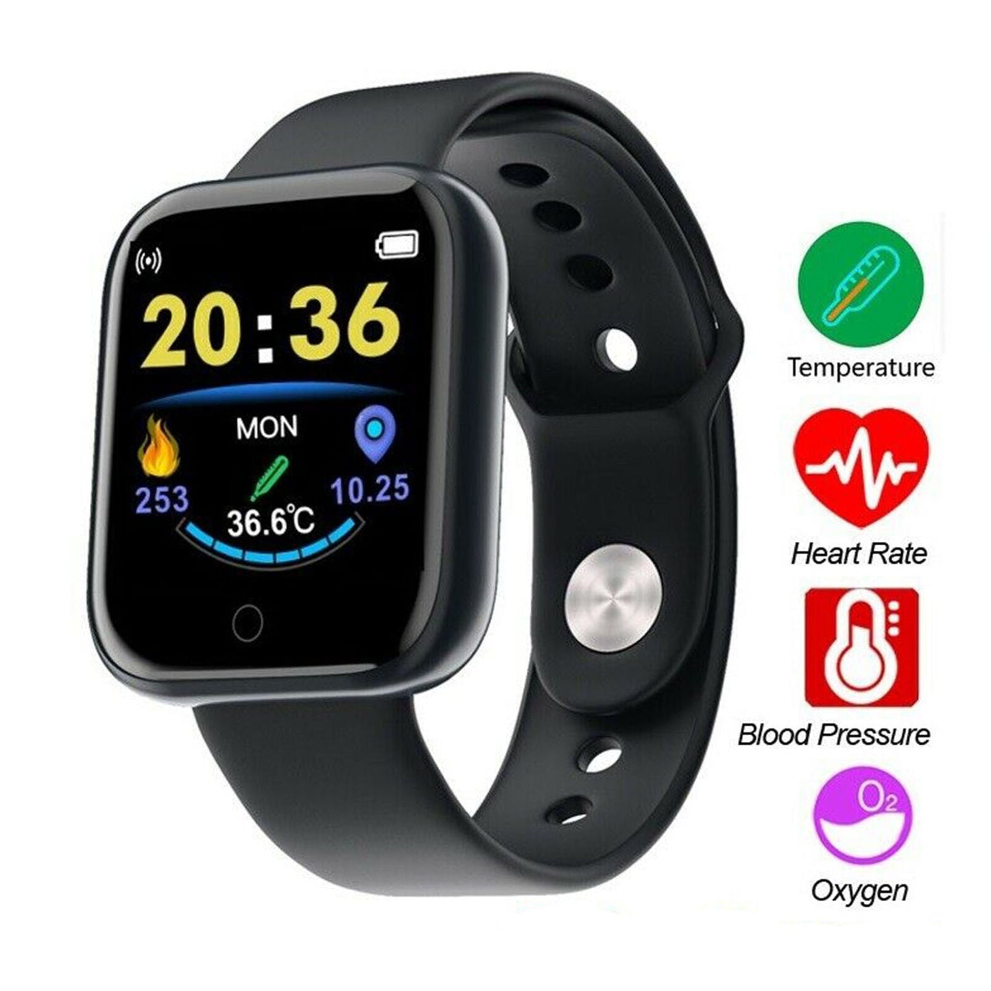 Free shipping- 1.3" Smart Watch Sport Body Temperature Heart Rate Blood Oxygen Pressure Monitor