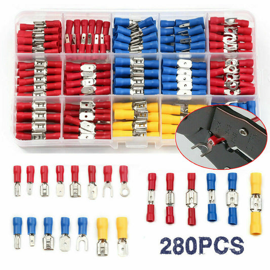 Free shipping- 280Pcs Waterproof Cable Lug Ring Battery Copper Tube Connector Kits Terminal Crimper Flat