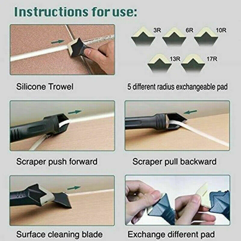 Free shipping- Silicone Caulking 3 in 1 Tool Removal Residue Scraper Kit Sealant Replace Set